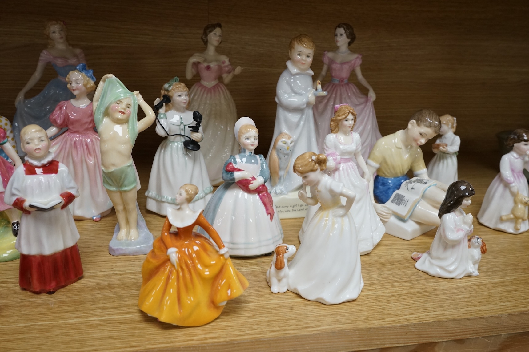 A collection of Royal Doulton figures to include Treasure Island, The Land of Nod, Hope, Bo Peep, Marie, etc, largest 22cm high